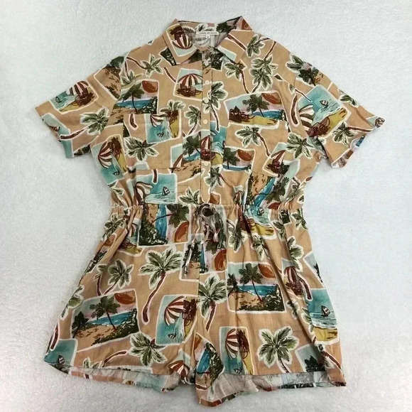 Label Of Love Womens sz L Romper Peach Tropical Print Jumpsuit Playset Vacation - Picture 10 of 12